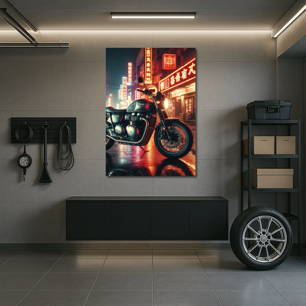 Triumph Motorcycle Neon City Street Night – Wall Art