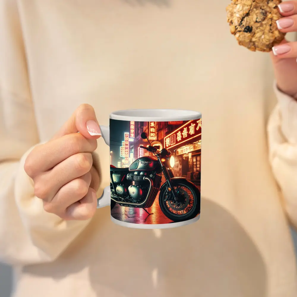 Triumph Motorcycle Neon City Street Night – Mugs