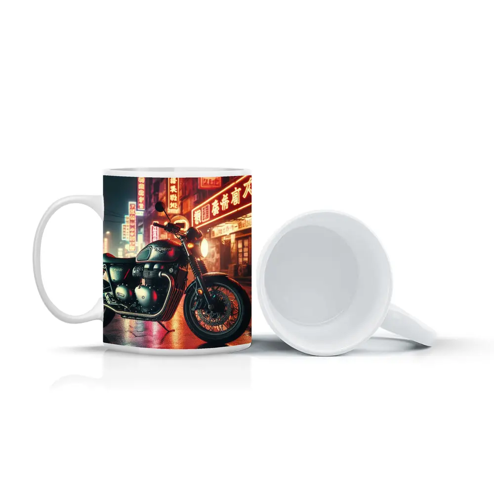 Triumph Motorcycle Neon City Street Night – Mugs