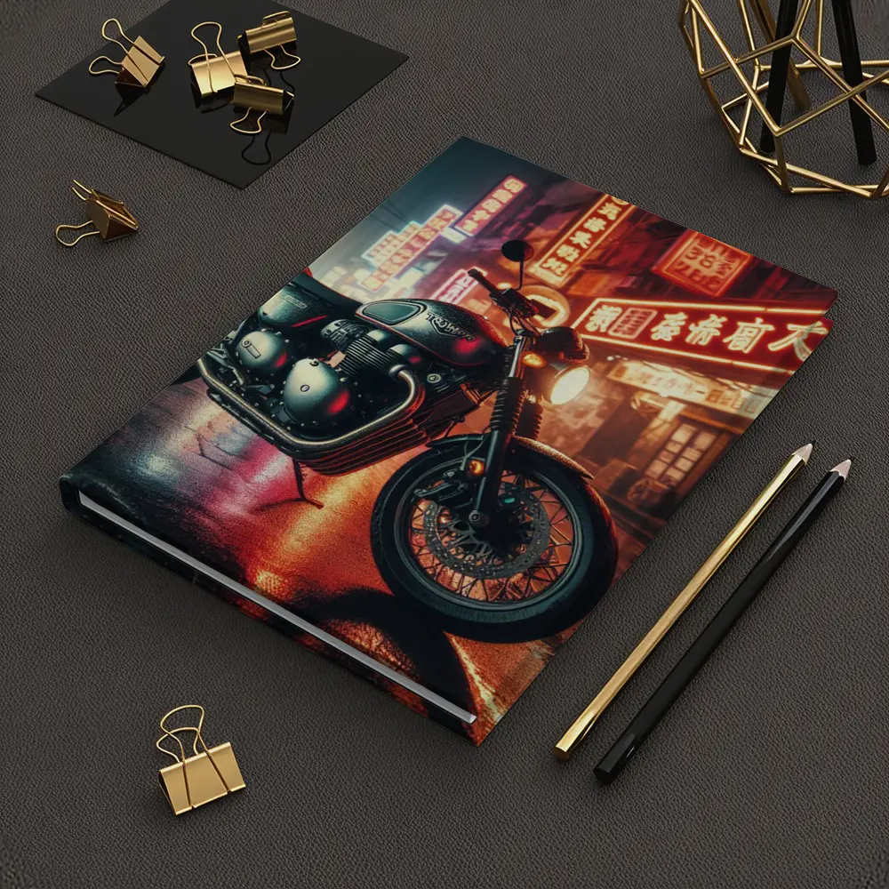 Triumph Motorcycle Neon City Street Night – Notebooks