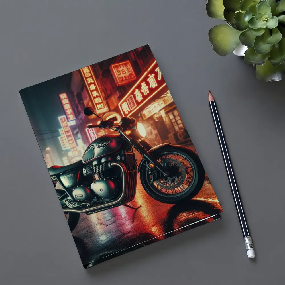 Triumph Motorcycle Neon City Street Night – Notebooks