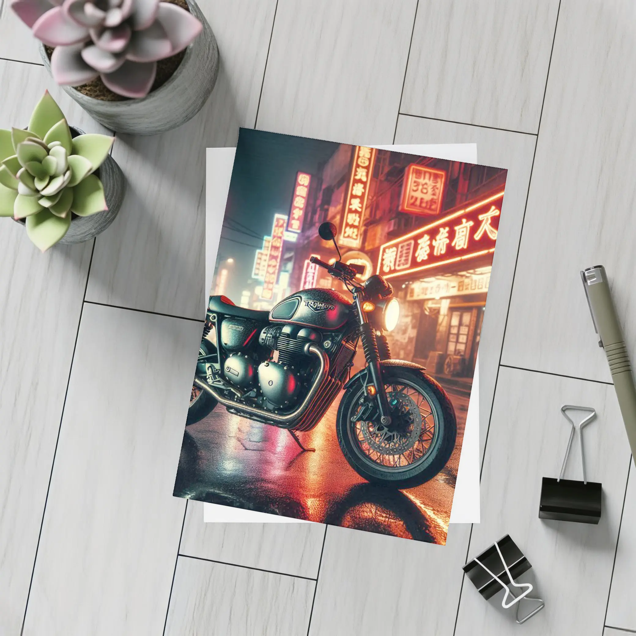 Triumph Motorcycle Neon City Street Night – Postcards