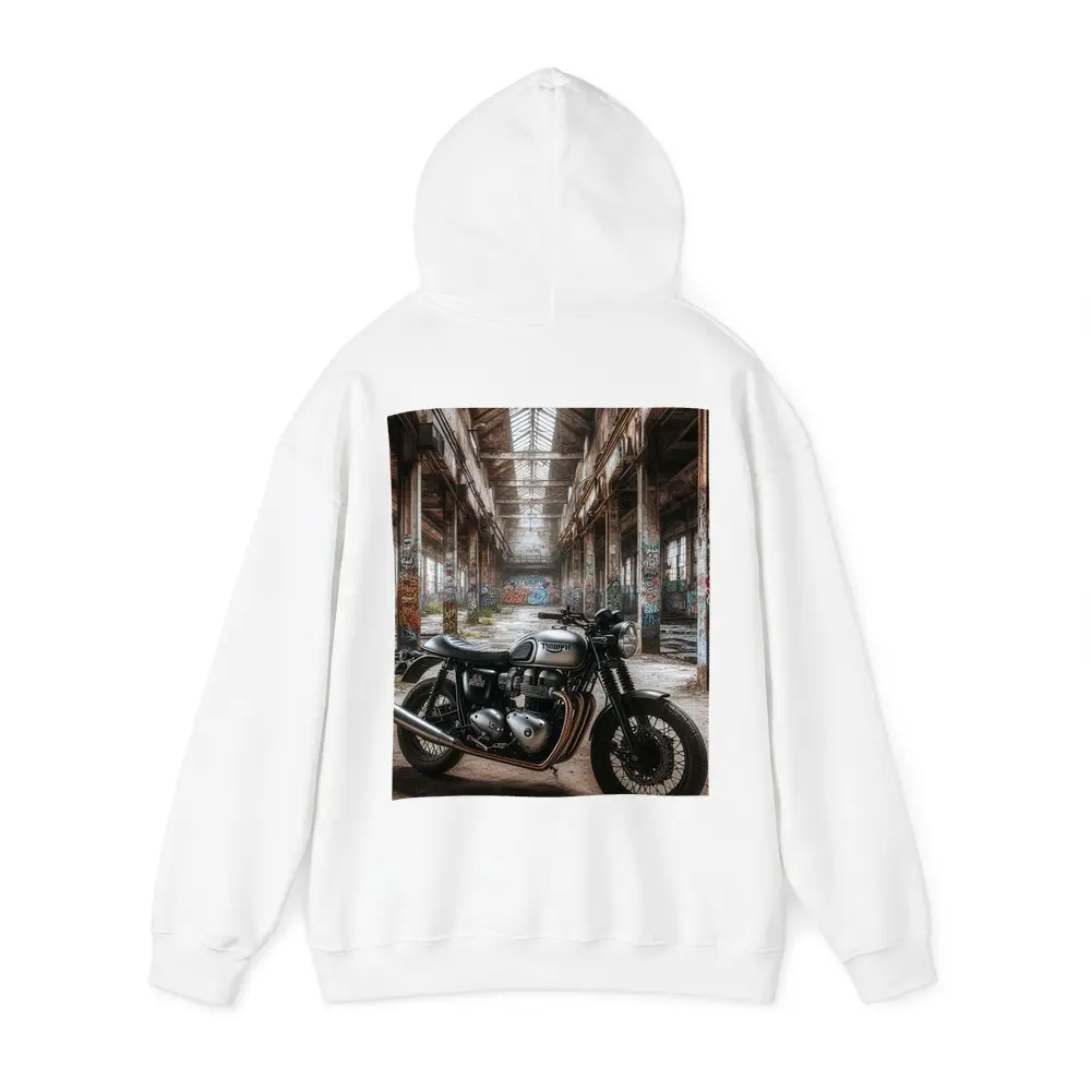 Triumph Motorcycle Parked Abandoned Industrial Warehouse – Hoodies