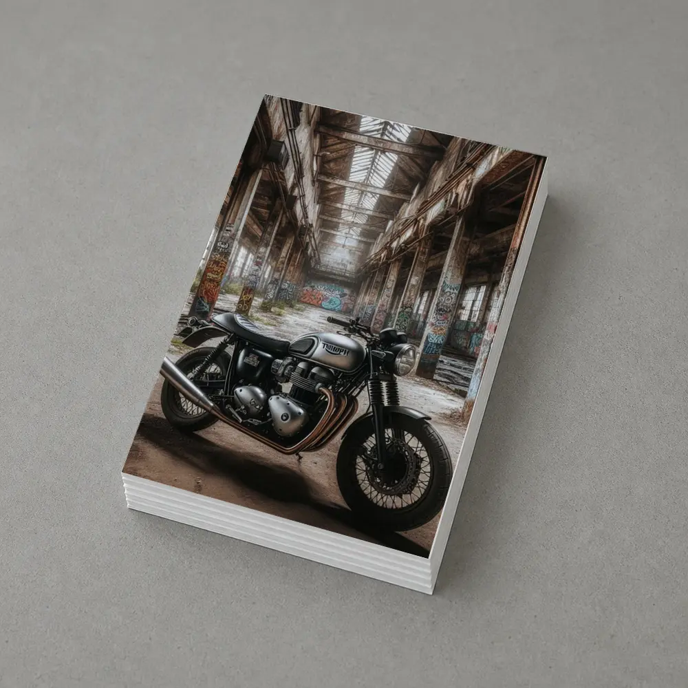 Triumph Motorcycle Parked Abandoned Industrial Warehouse – Postcards