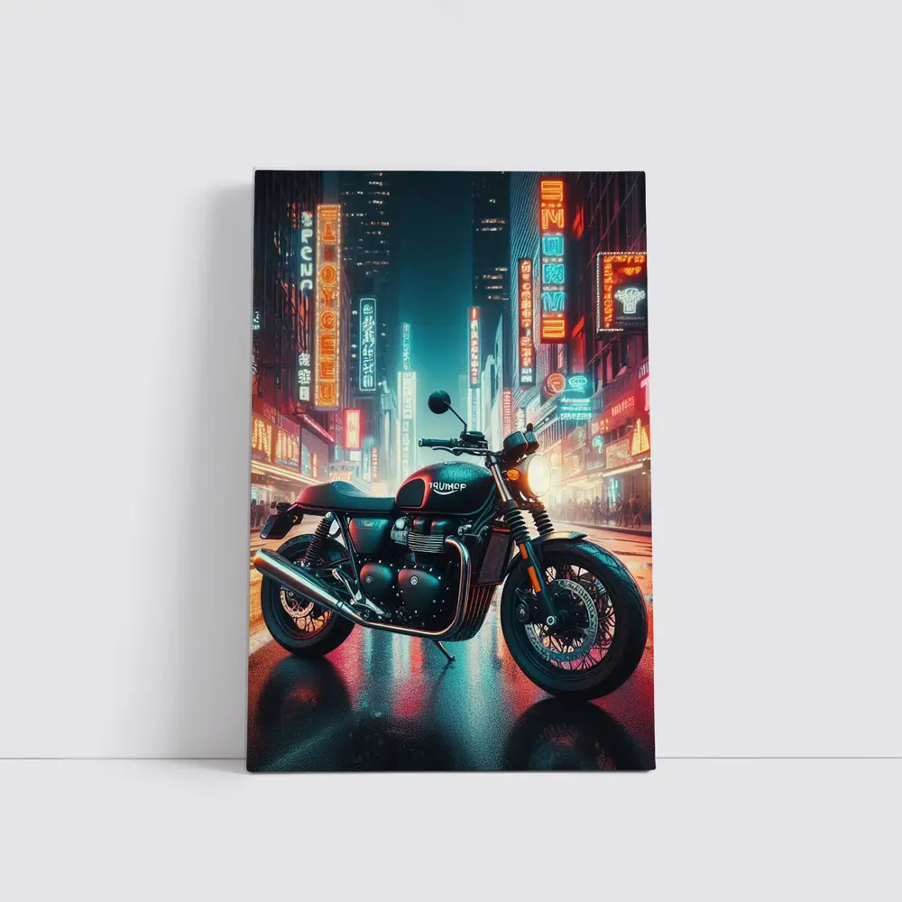 Triumph Motorcycle Neon City Street Night – Wall Art