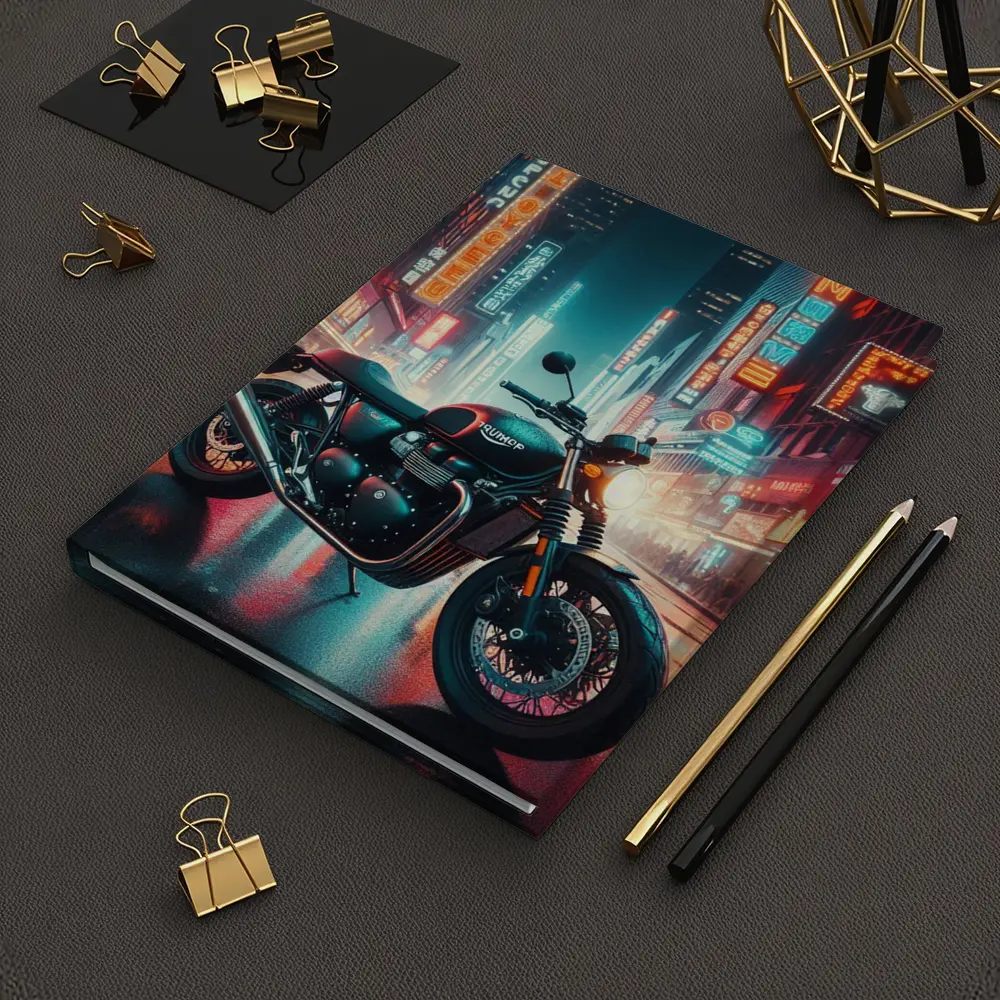 Triumph Motorcycle Neon City Street Night – Notebooks