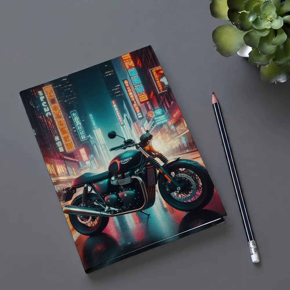 Triumph Motorcycle Neon City Street Night – Notebooks