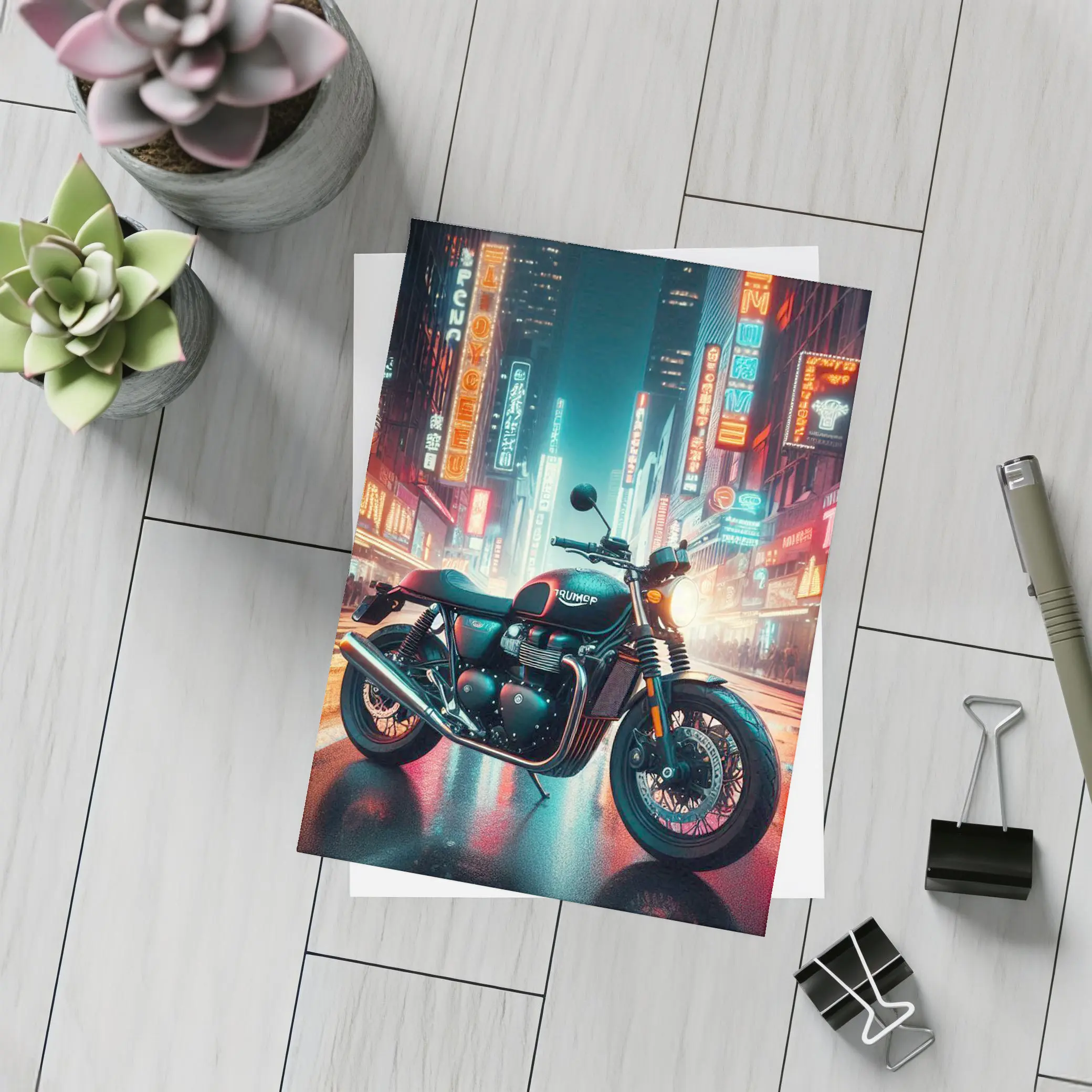 Triumph Motorcycle Neon City Street Night – Postcards