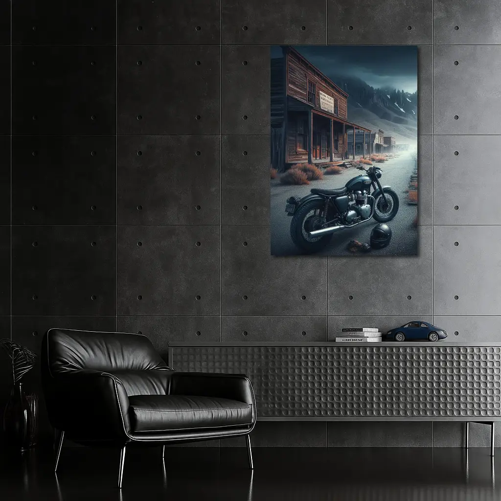 Cafe Racer Motorcycle Abandoned Western Ghost Town – Wall Art