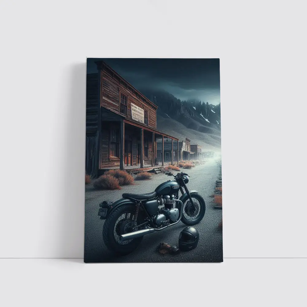 Cafe Racer Motorcycle Abandoned Western Ghost Town – Wall Art