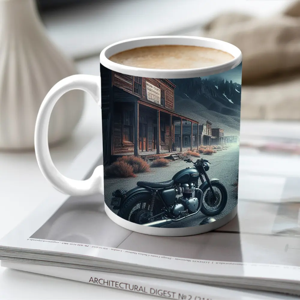 Cafe Racer Motorcycle Abandoned Western Ghost Town – Mugs