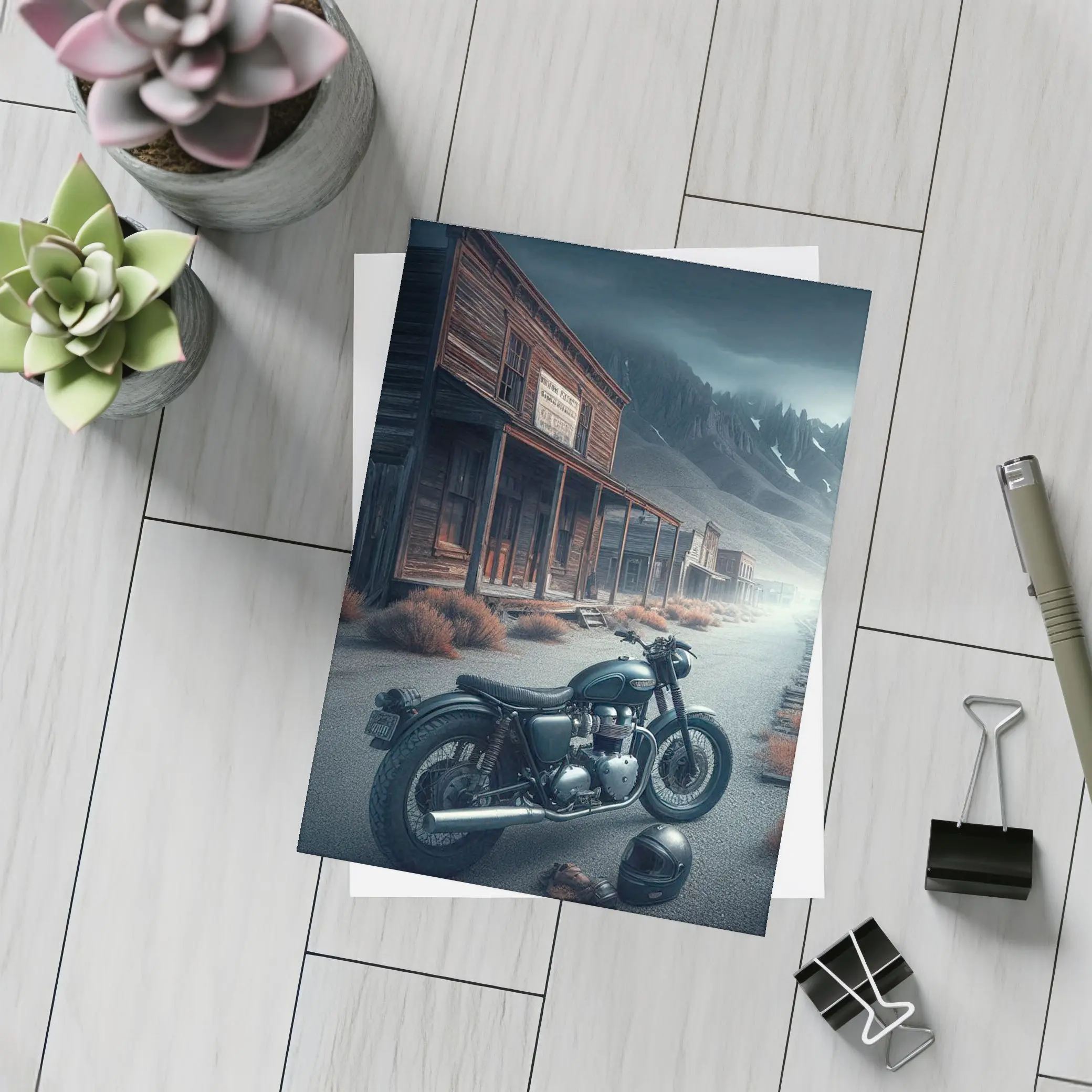 Cafe Racer Motorcycle Abandoned Western Ghost Town – Postcards