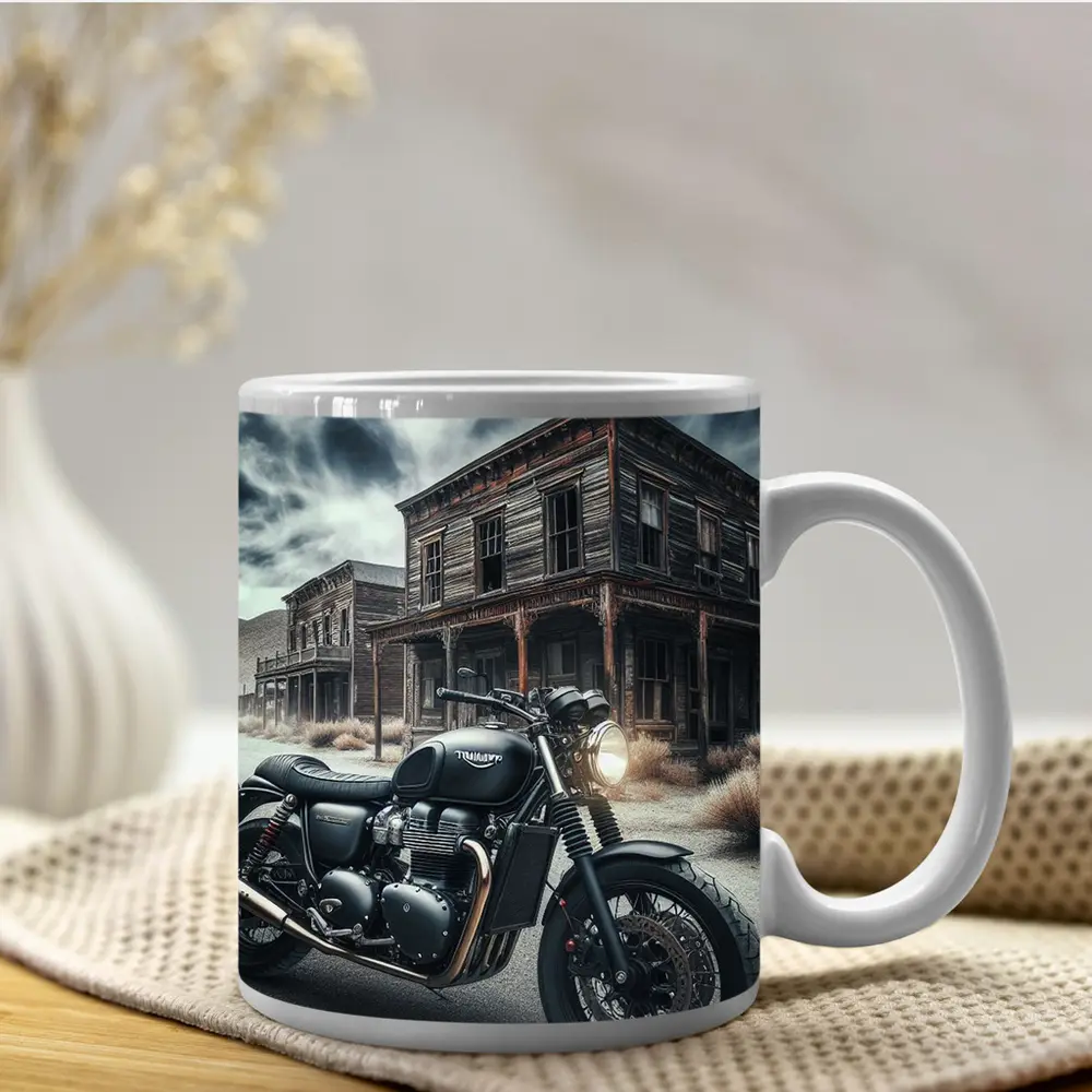 Triumph Bobber Motorcycle Abandoned Ghost Town – Mugs