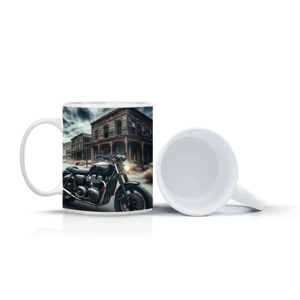 Triumph Bobber Motorcycle Abandoned Ghost Town – Mugs