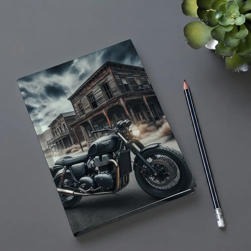 Triumph Bobber Motorcycle Abandoned Ghost Town – Notebooks