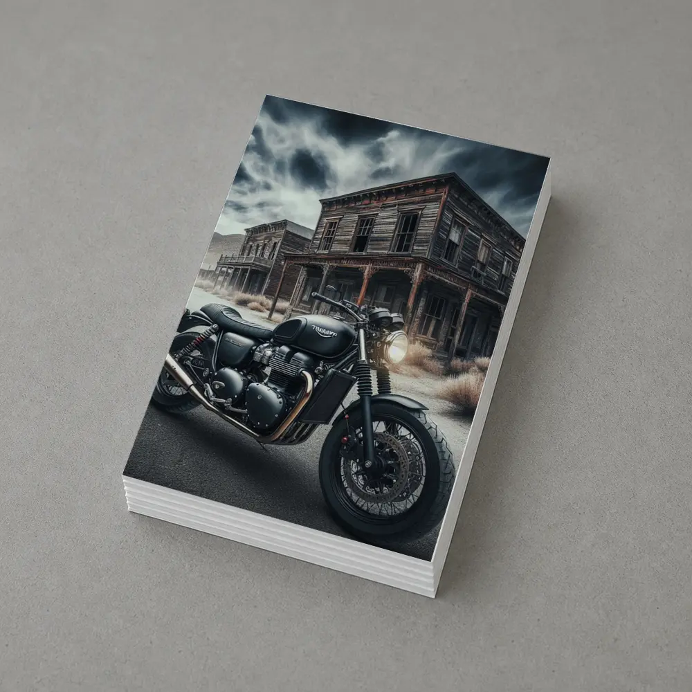 Triumph Bobber Motorcycle Abandoned Ghost Town – Postcards