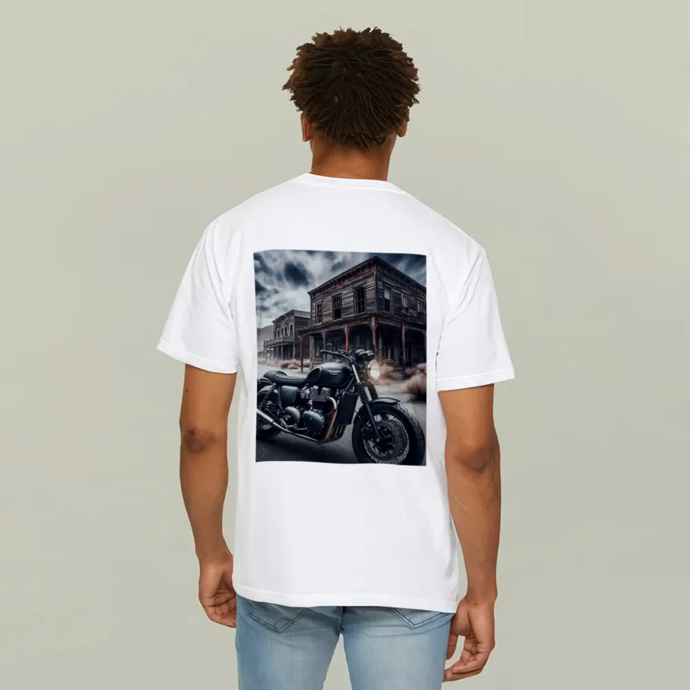Triumph Bobber Motorcycle Abandoned Ghost Town – T-Shirts