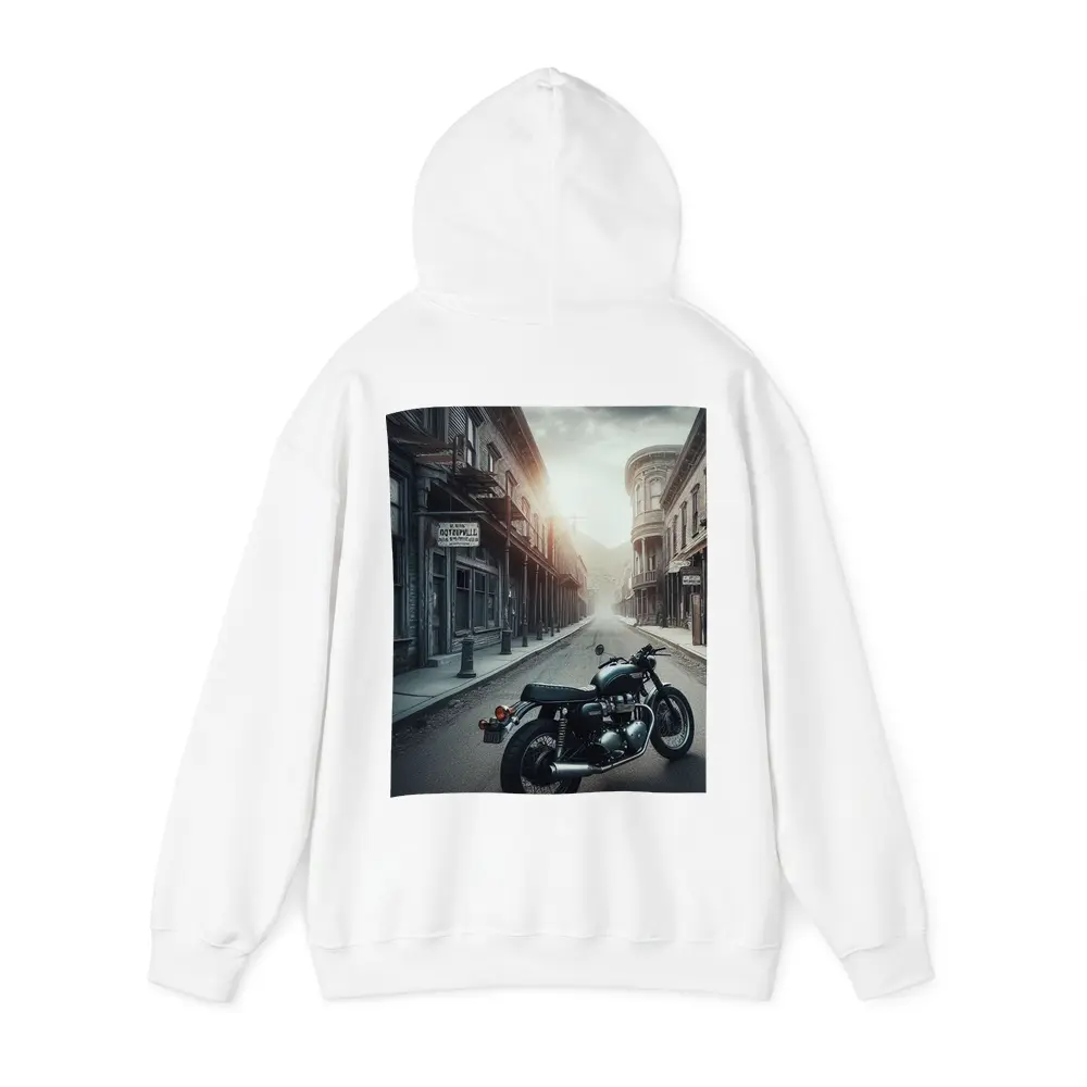 Cafe Racer Motorcycle Abandoned Western Town Street – Hoodies