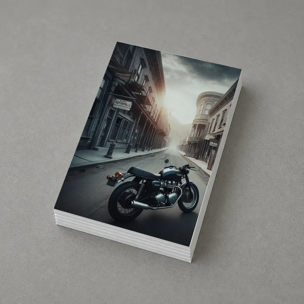 Cafe Racer Motorcycle Abandoned Western Town Street – Postcards