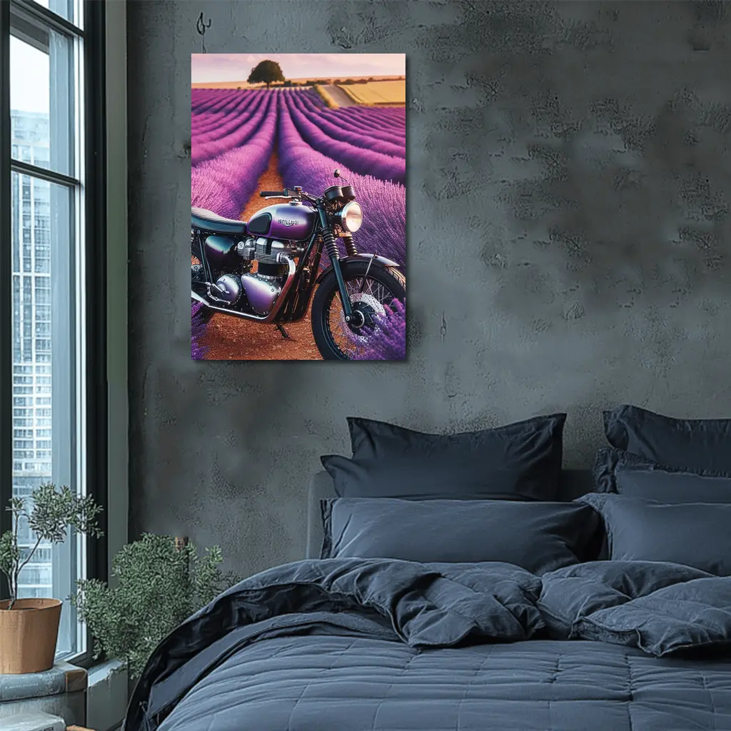 Triumph Motorcycle Parked In Lavender Fields – Wall Art