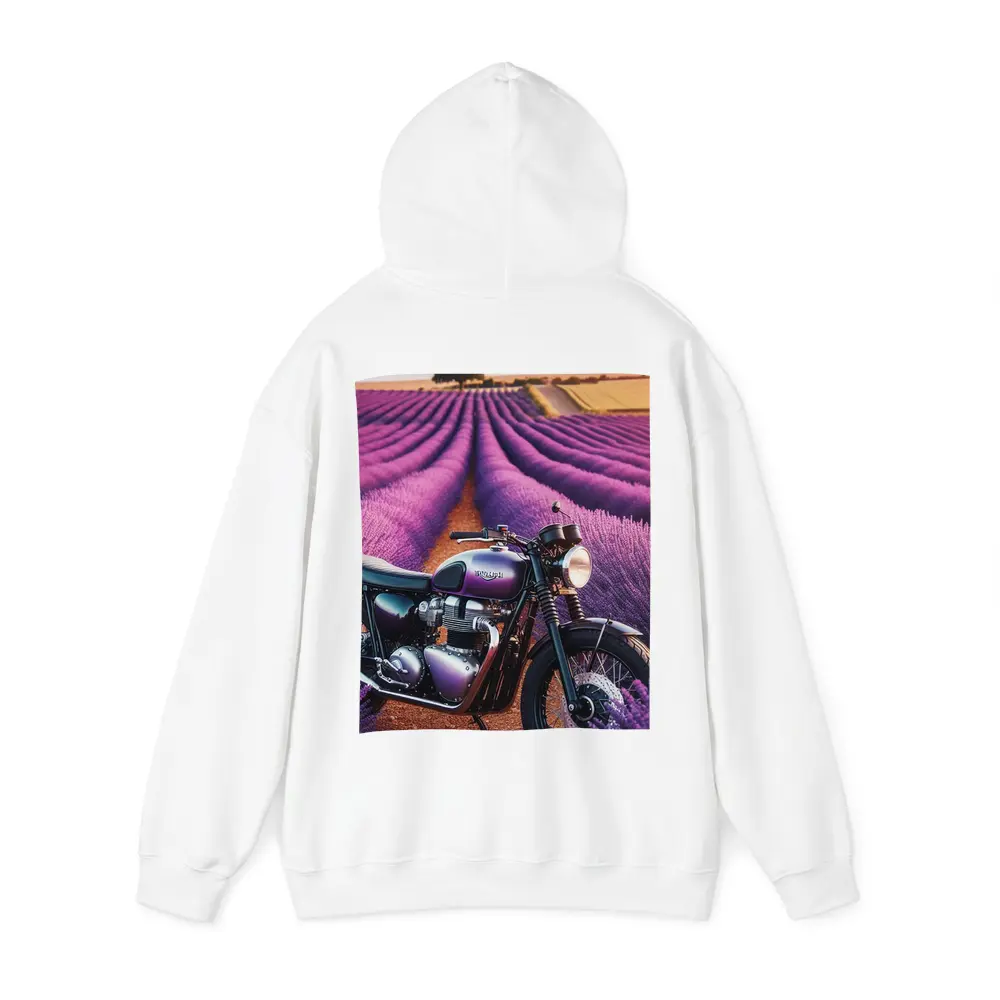 Triumph Motorcycle Parked In Lavender Fields – Hoodies