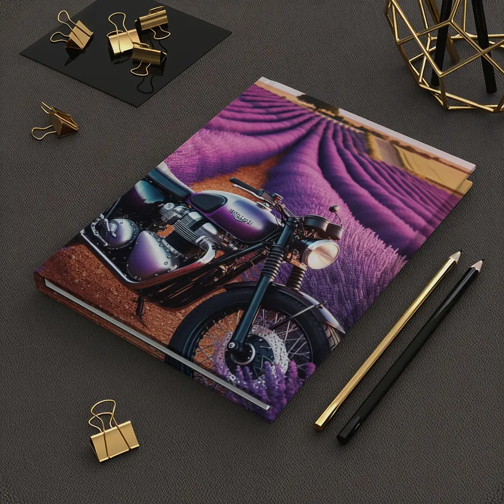 Triumph Motorcycle Parked In Lavender Fields – Notebooks