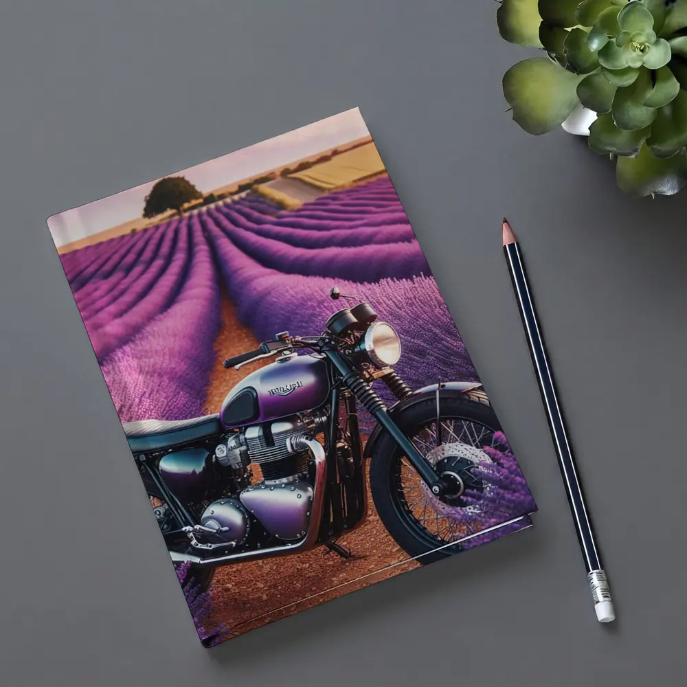 Triumph Motorcycle Parked In Lavender Fields – Notebooks