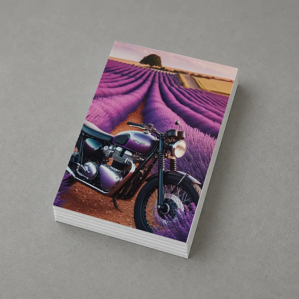 Triumph Motorcycle Parked In Lavender Fields – Postcards