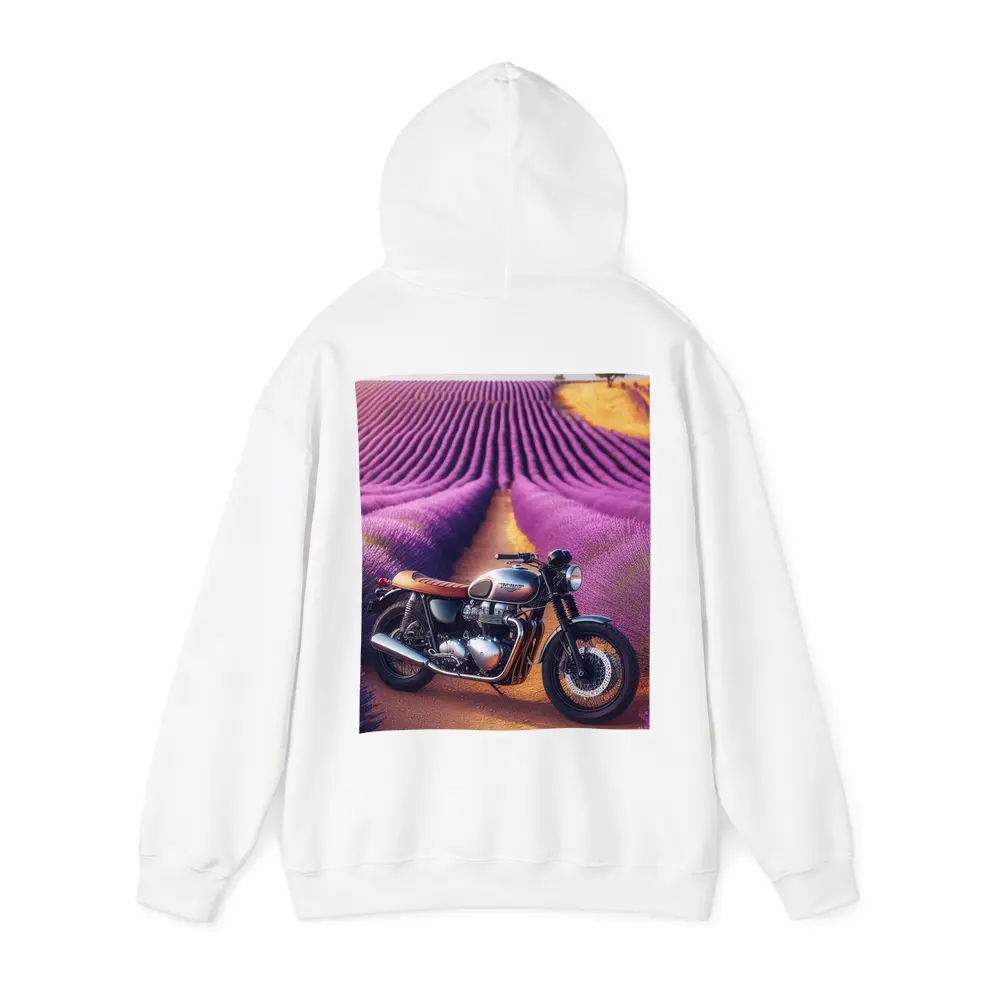 Triumph Motorcycle Parked In Lavender Fields – Hoodies