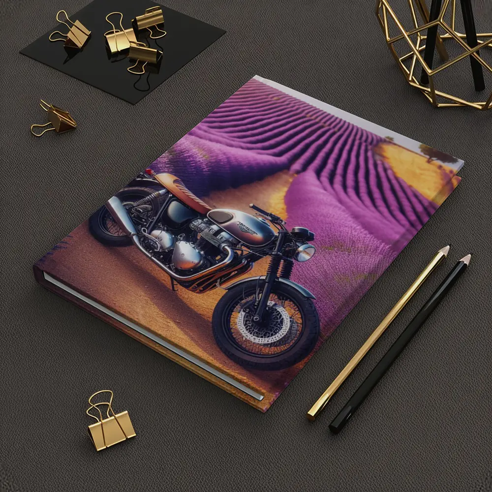 Triumph Motorcycle Parked In Lavender Fields – Notebooks