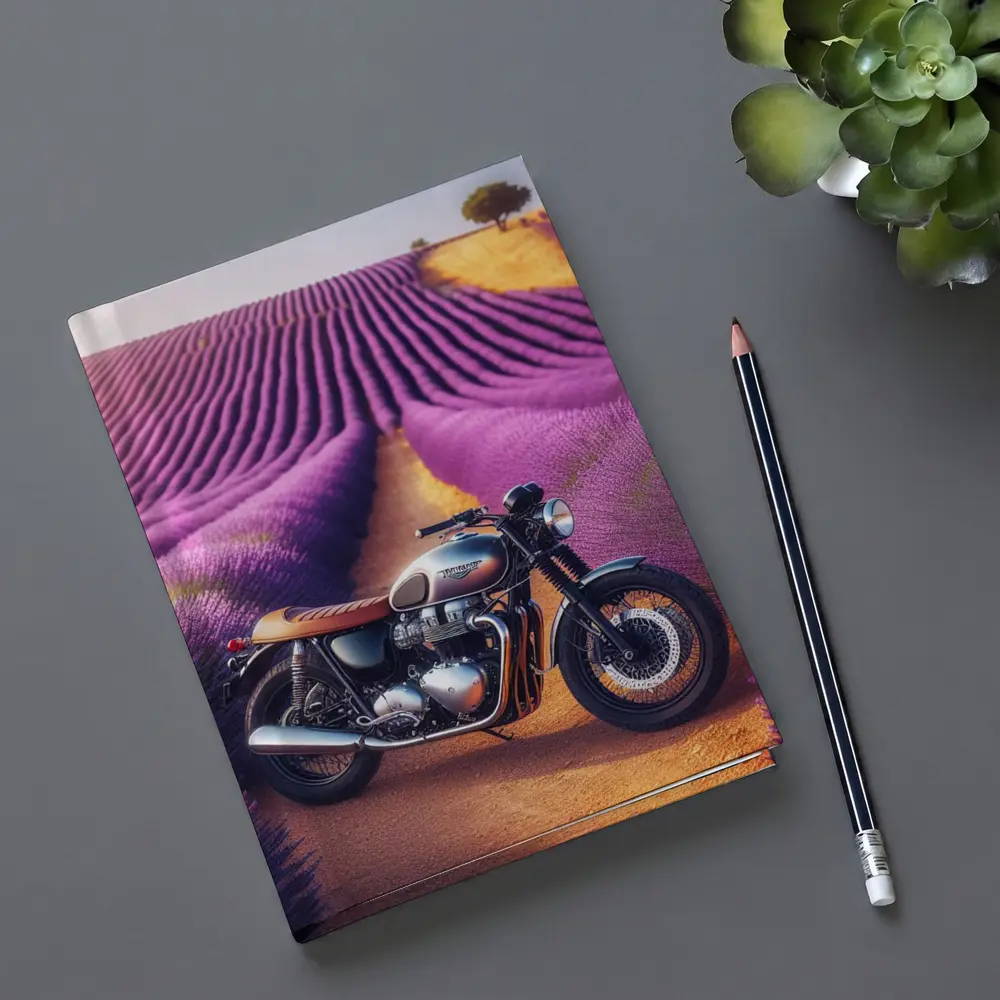 Triumph Motorcycle Parked In Lavender Fields – Notebooks