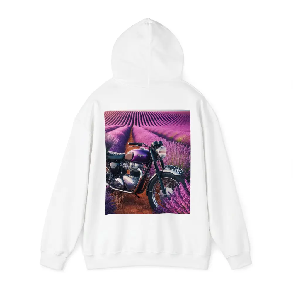 Triumph Motorcycle Parked in Lavender Fields – Hoodies