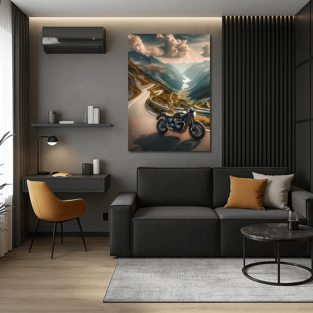 Triumph Cafe Racer Mountain Road Winding Valley – Wall Art