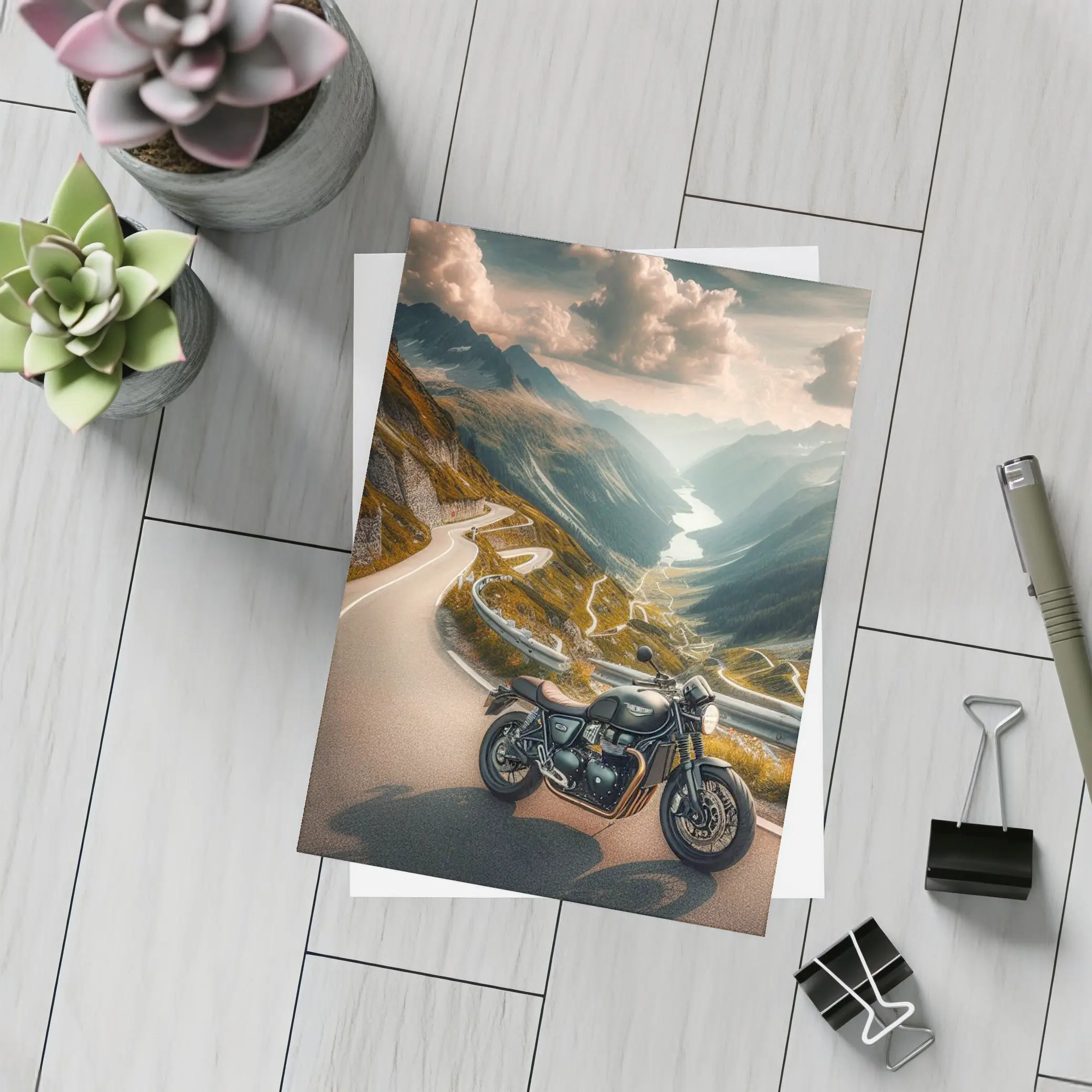Triumph Cafe Racer Mountain Road Winding Valley – Postcards