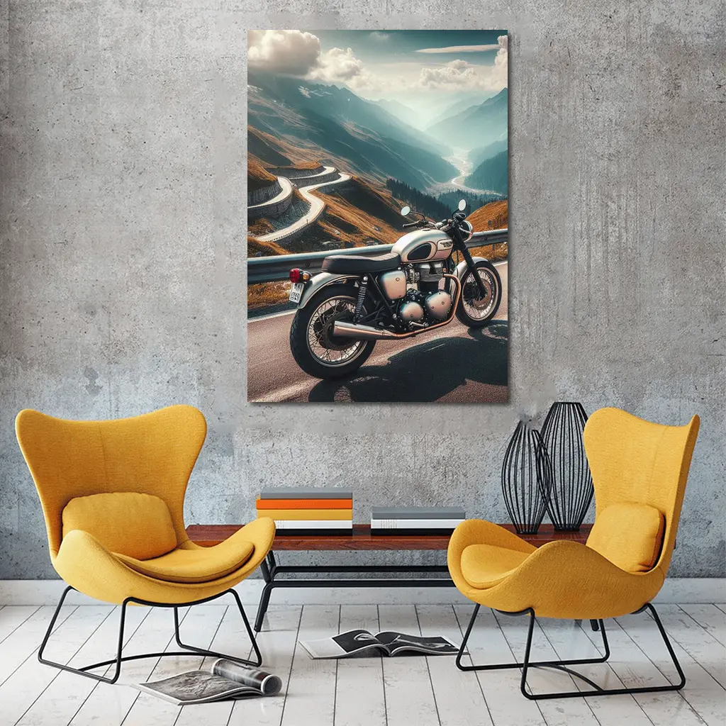 Triumph Bonneville Classic Motorcycle Mountain Road – Wall Art