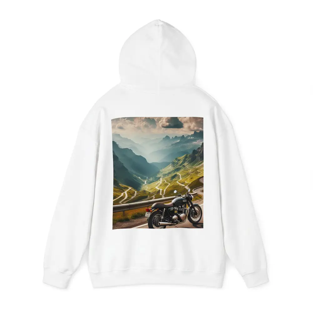 Classic Motorcycle Mountain Road Winding Landscape – Hoodies