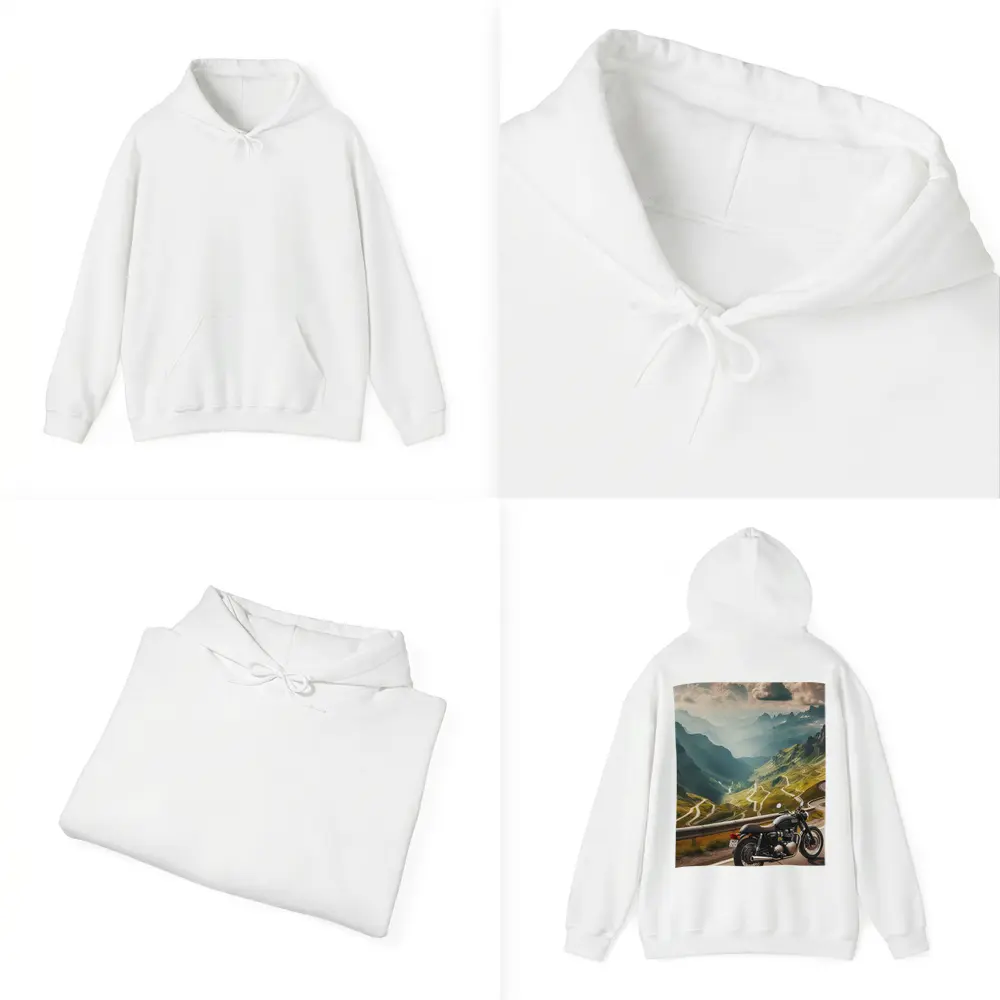 Classic Motorcycle Mountain Road Winding Landscape – Hoodies