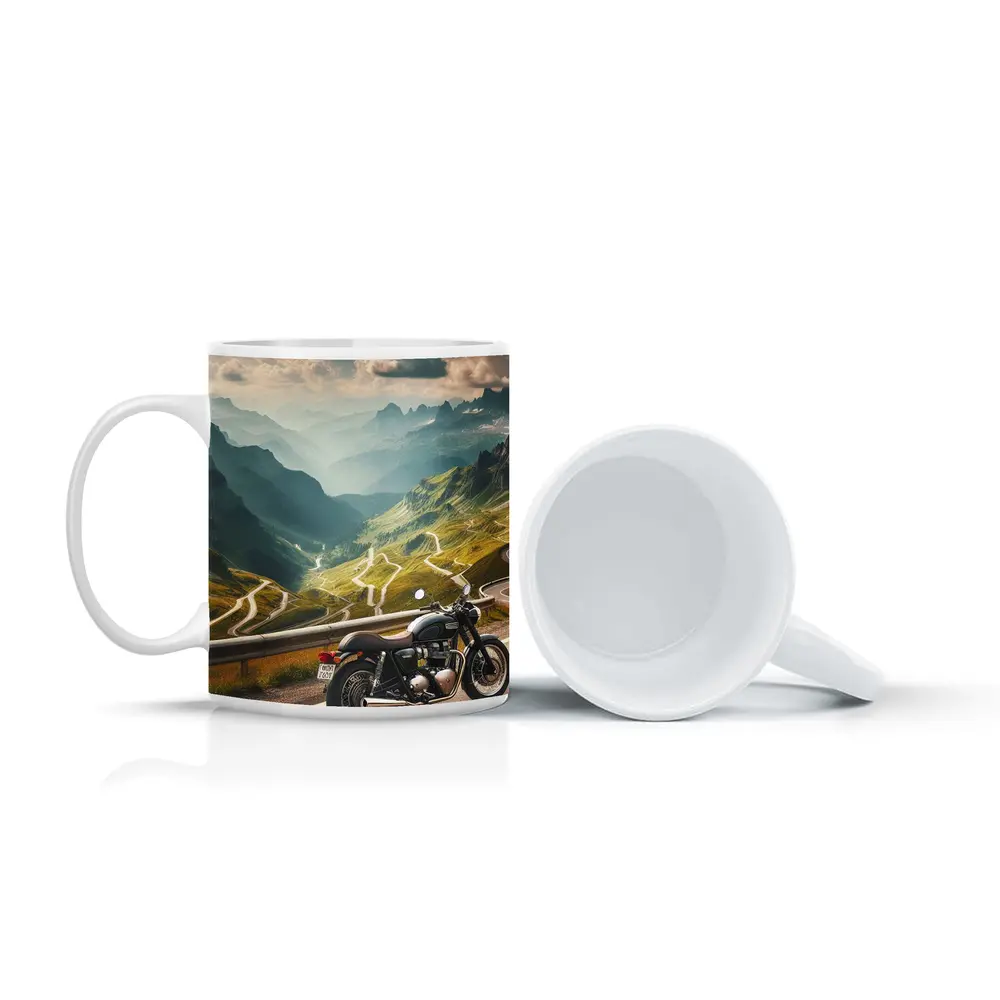 Classic Motorcycle Mountain Road Winding Landscape – Mugs