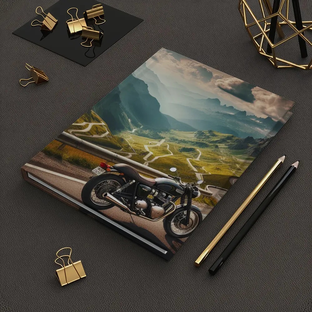 Classic Motorcycle Mountain Road Winding Landscape – Notebooks