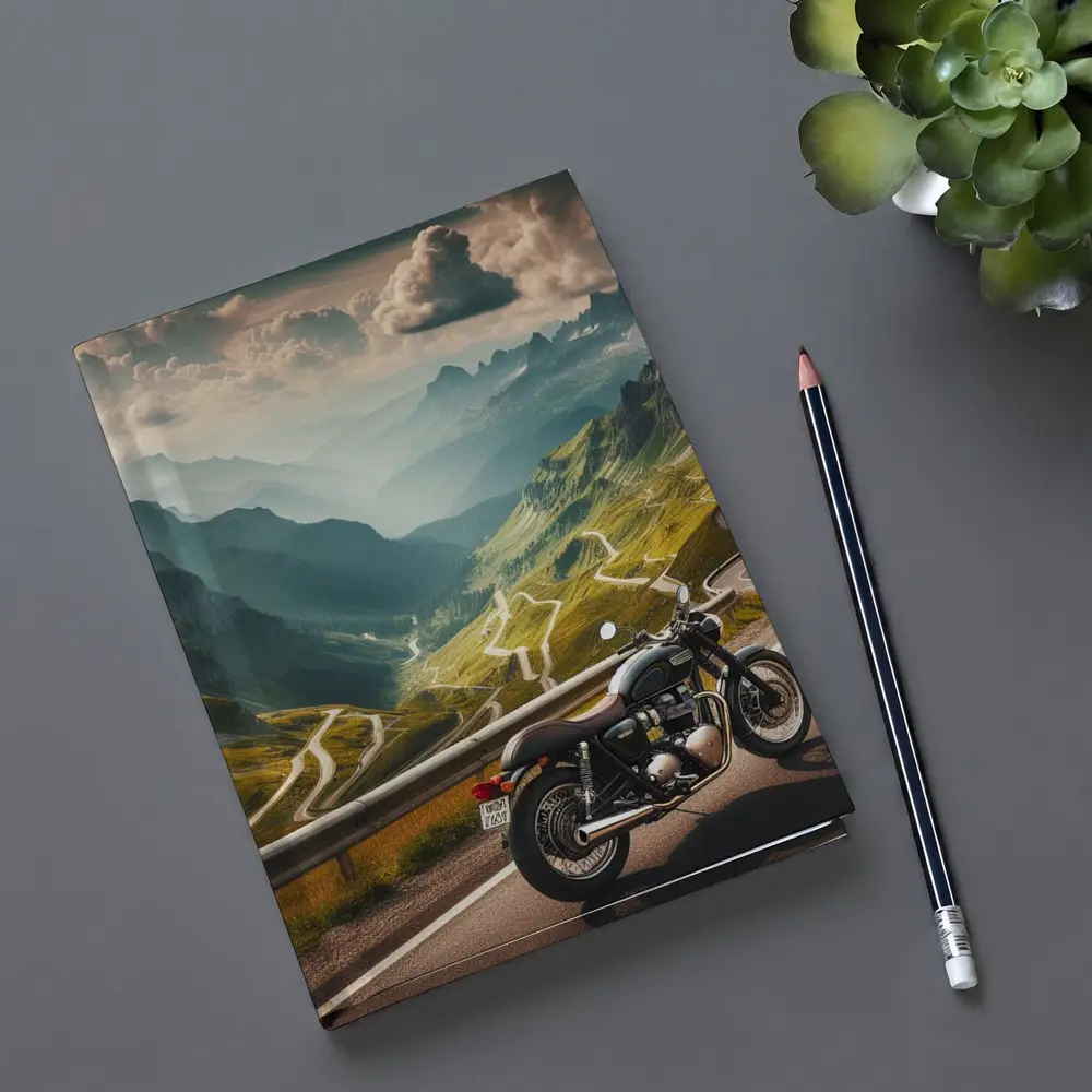 Classic Motorcycle Mountain Road Winding Landscape – Notebooks