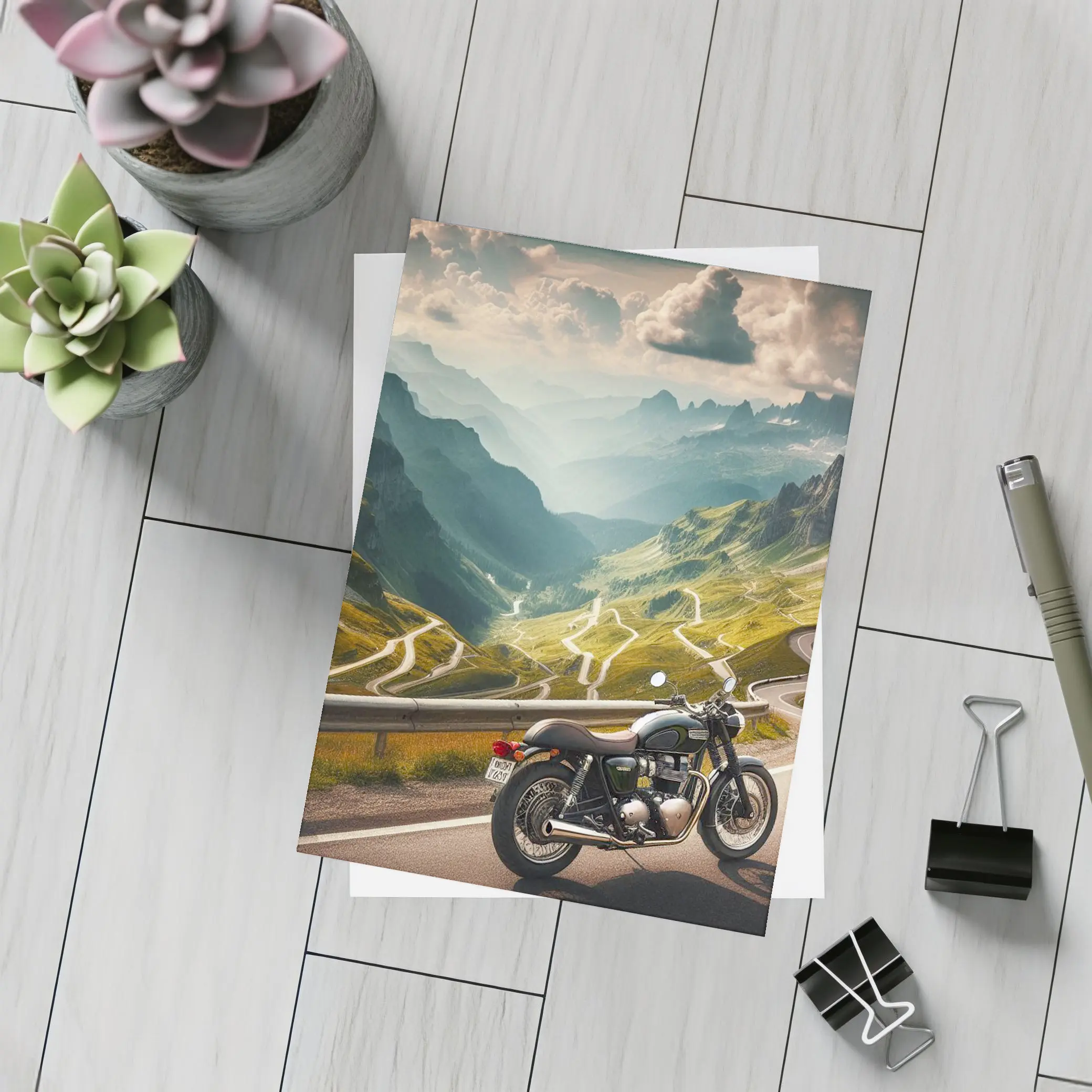 Classic Motorcycle Mountain Road Winding Landscape – Postcards