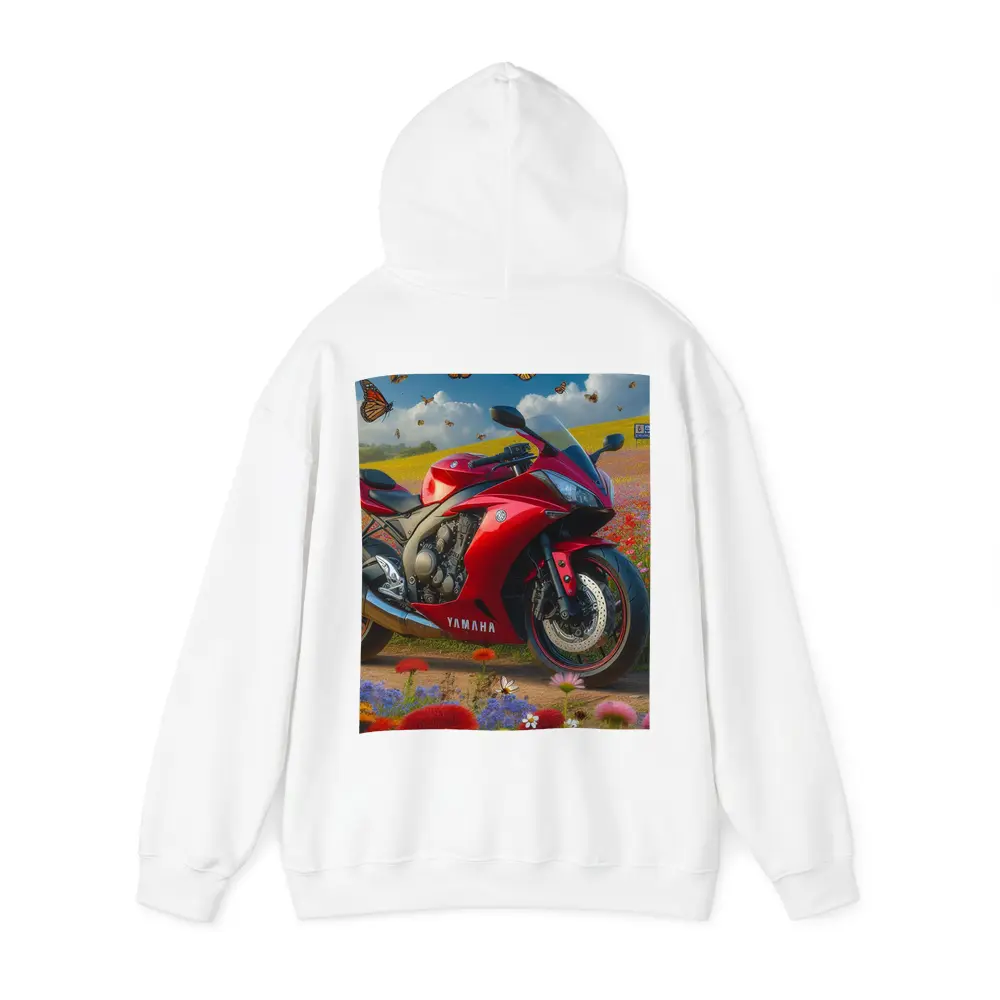 Red Yamaha Sport Bike Wildflower Field Butterflies – Hoodies