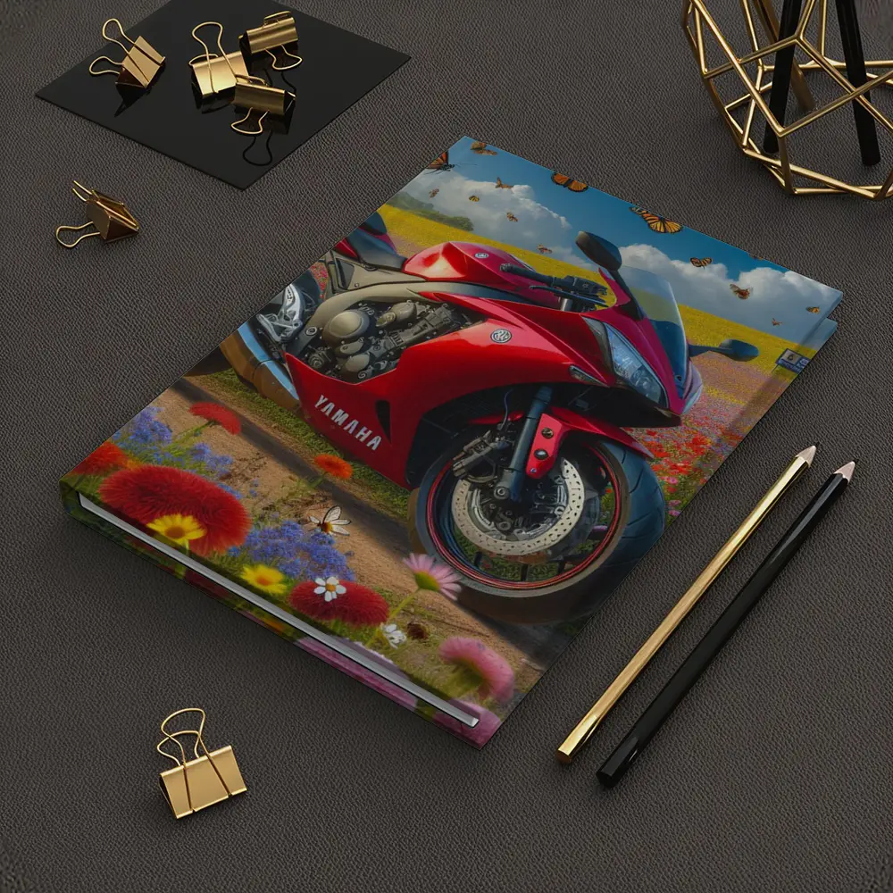Red Yamaha Sport Bike Wildflower Field Butterflies – Notebooks