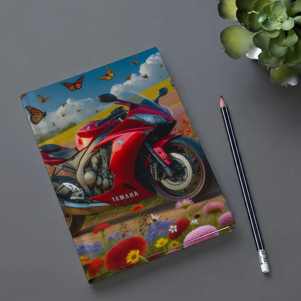 Red Yamaha Sport Bike Wildflower Field Butterflies – Notebooks