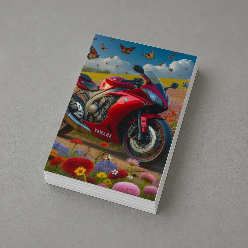 Red Yamaha Sport Bike Wildflower Field Butterflies – Postcards