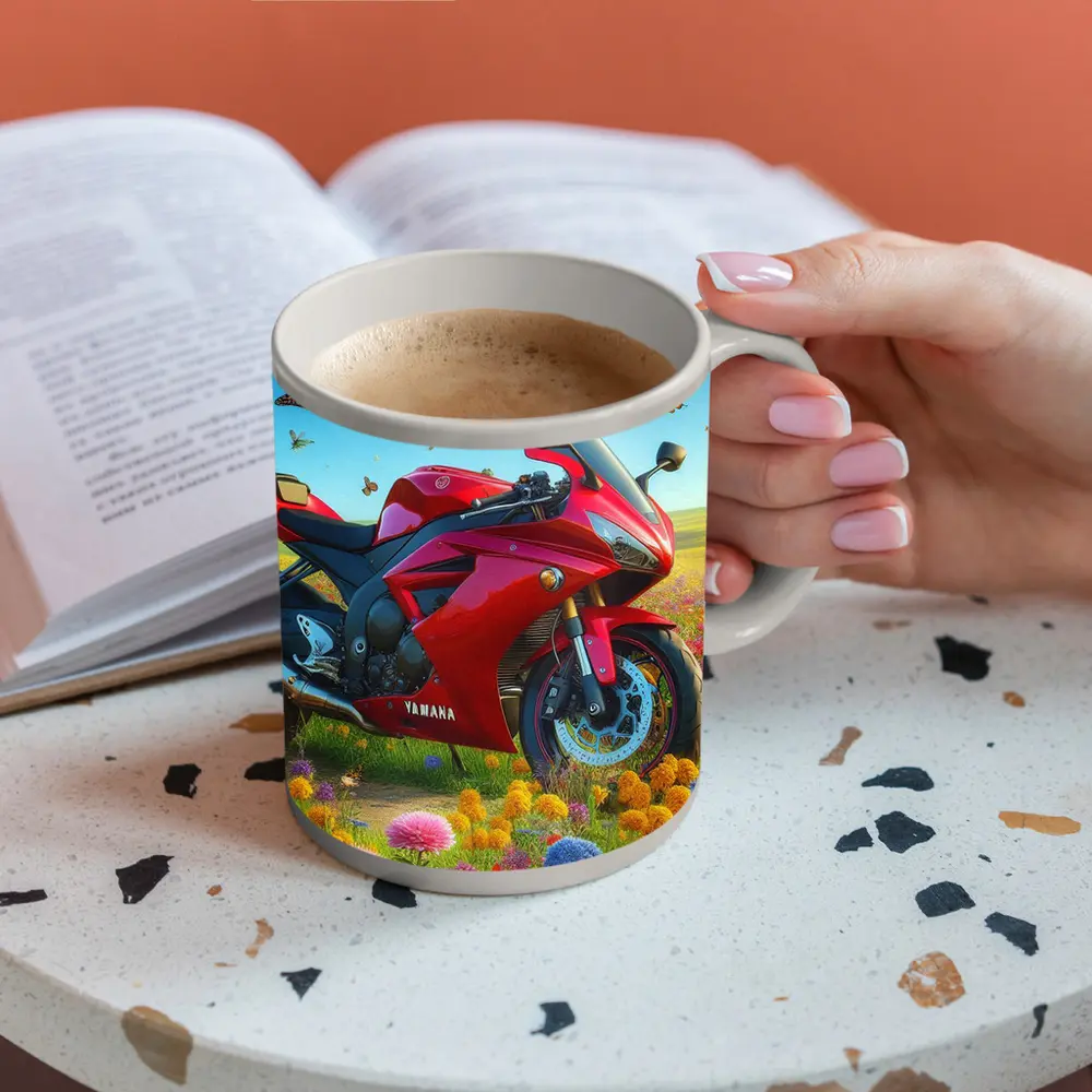 Red Yamaha Sport Bike Wildflower Meadow Butterflies – Mugs