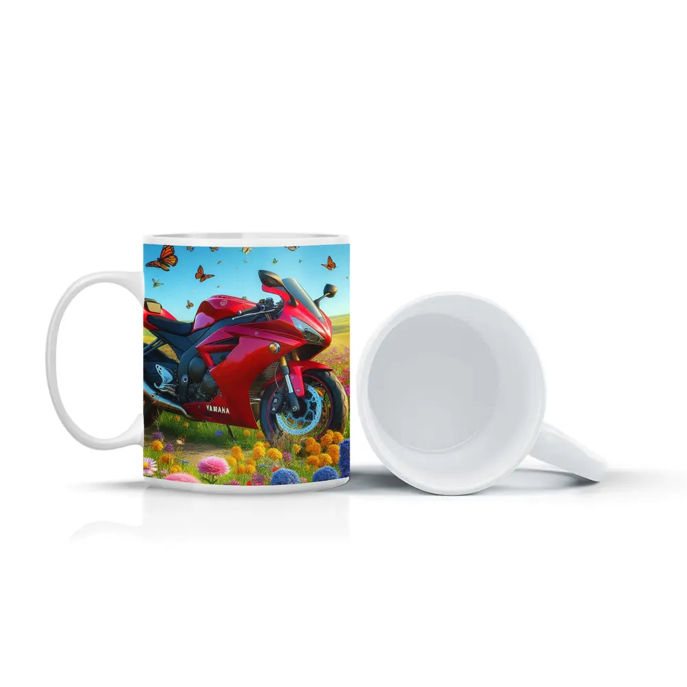 Red Yamaha Sport Bike Wildflower Meadow Butterflies – Mugs