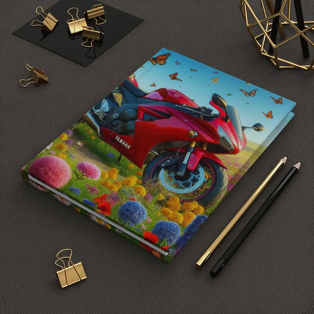 Red Yamaha Sport Bike Wildflower Meadow Butterflies – Notebooks