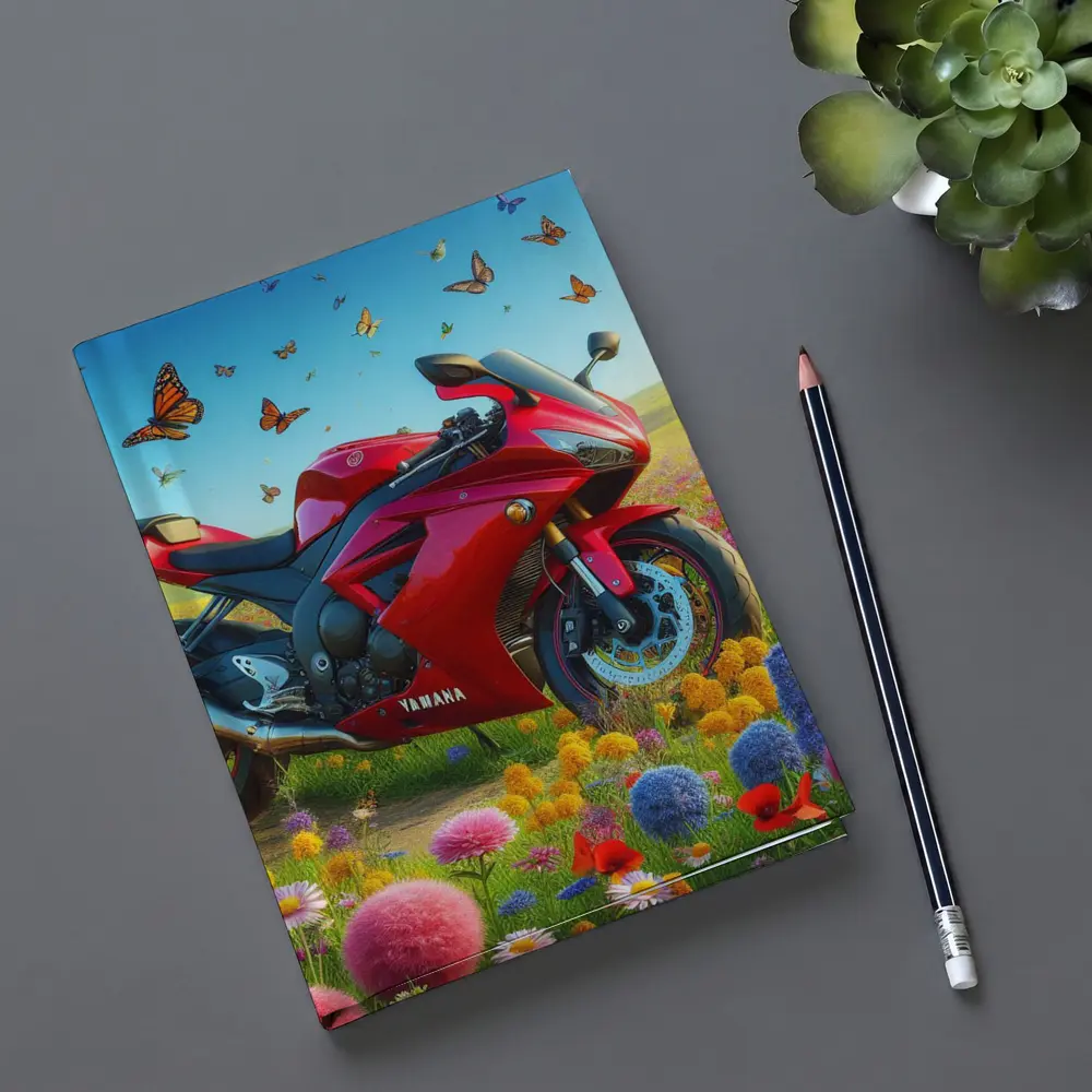 Red Yamaha Sport Bike Wildflower Meadow Butterflies – Notebooks