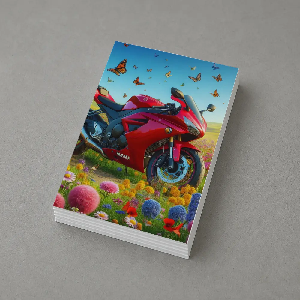 Red Yamaha Sport Bike Wildflower Meadow Butterflies – Postcards